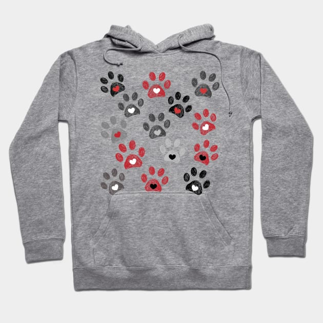 Red, black and grey doodle paw print Hoodie by GULSENGUNEL